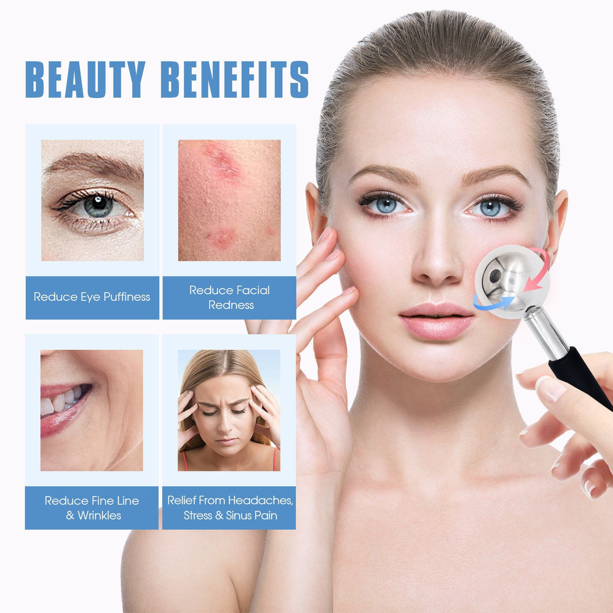 Ice Facial Massage Roller, Stainless Steel Cryo Stick Cooling Massager For Face And Eyes Beauty Lifting And Cooling Tool For Skincare